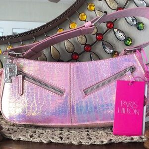 NWT Paris Hilton Pink Iridescent Shoulder Handbag w/ Pockets on Sides